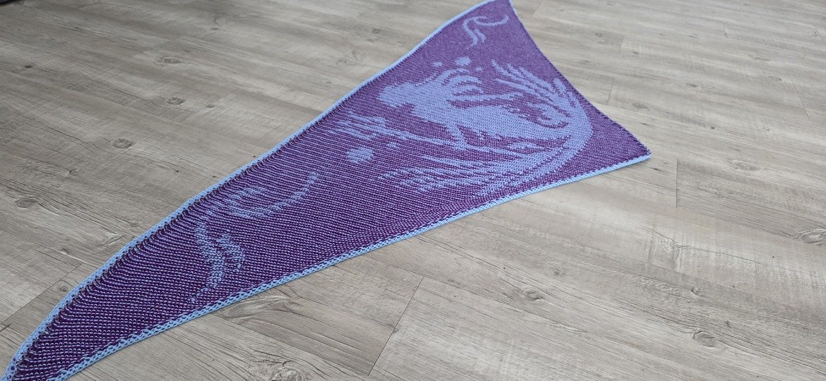 Mermaid, Shadow Knitting, Illusion Knitting, Motif Shawl
