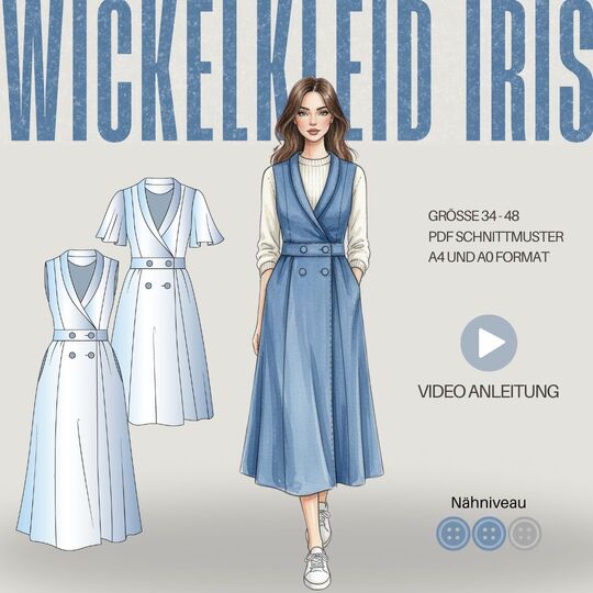 Schnittmuster Wickelkleid IRIS – A-Linie, Schalkragen & Nahttaschen | Gr. 3