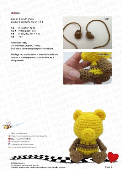 Bienen-Teddybär - einfache Häkelanleitung PDF - Amigurumi by NiggyArts