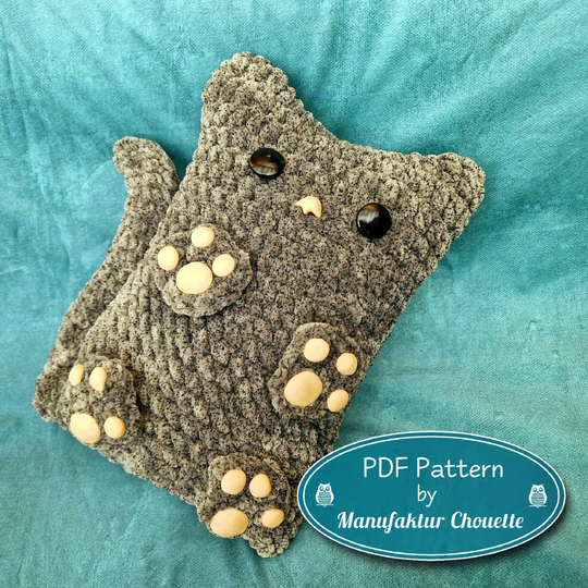 Sofa cat "Sophie", pillow, DIY crochet pattern, Chenille yarn