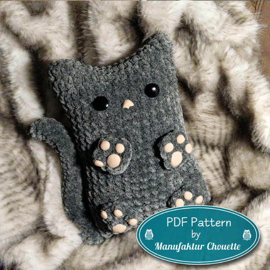 Sofa cat "Sophie", pillow, DIY crochet pattern, Chenille yarn