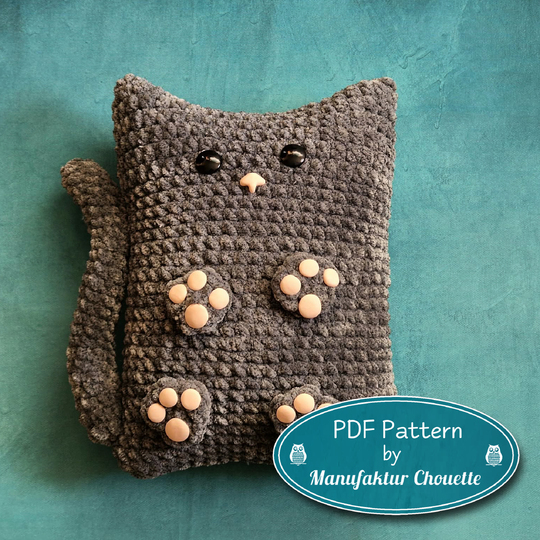 Sofa cat "Sophie", pillow, DIY crochet pattern, Chenille yarn