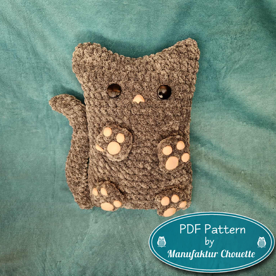 Sofa cat "Sophie", pillow, DIY crochet pattern, Chenille yarn