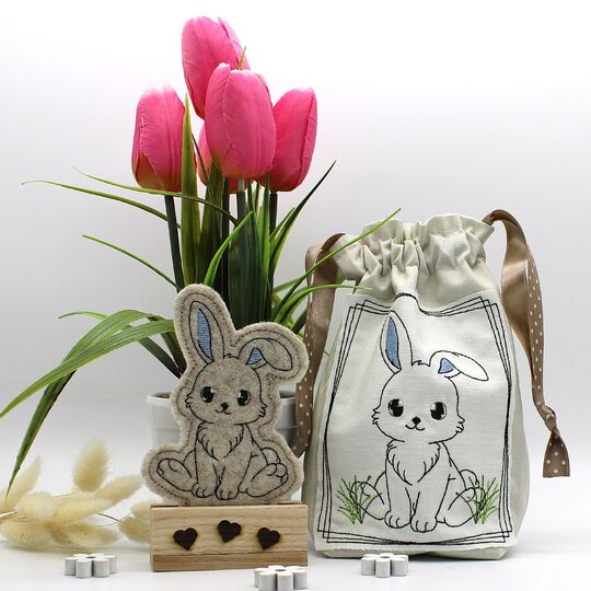 Stickdatei Hase SET Kontur ITH Stabstickdatei Sockeldatei Mugrug