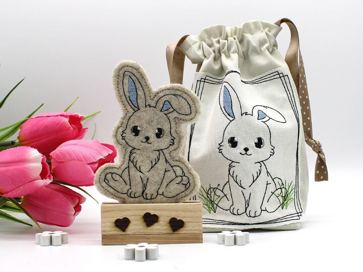 Stickdatei Hase SET Kontur ITH Stabstickdatei Sockeldatei Mugrug