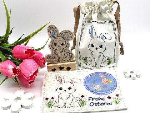 Stickdatei Hase SET Kontur ITH Stabstickdatei Sockeldatei Mugrug