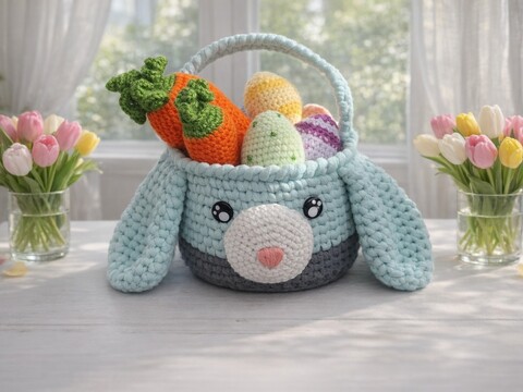 Häkelanleitung gefülltes Oster Hasen Körbchen
