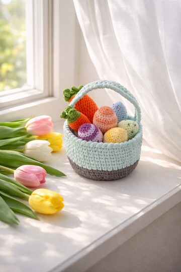 Häkelanleitung gefülltes Oster Hasen Körbchen