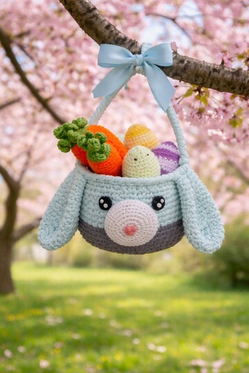 Häkelanleitung gefülltes Oster Hasen Körbchen