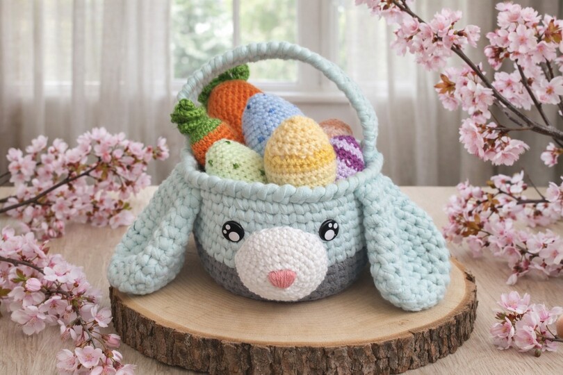 Häkelanleitung gefülltes Oster Hasen Körbchen