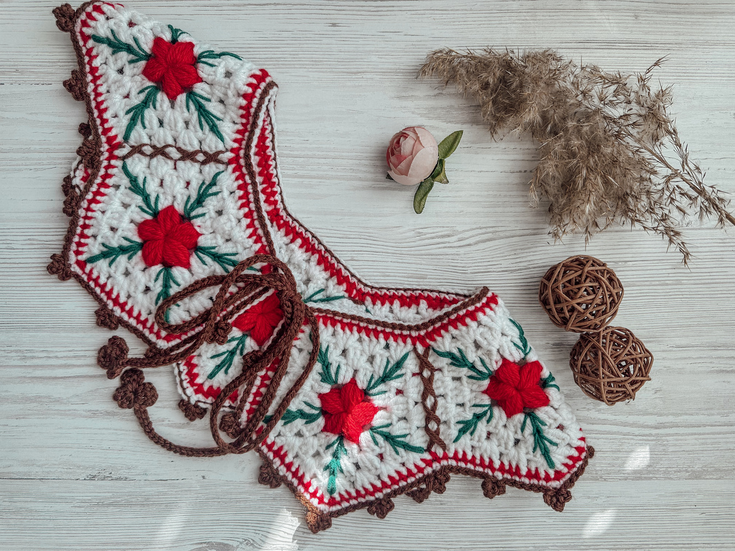 Crochet pattern folk collar granny pentagon PDF digital and video