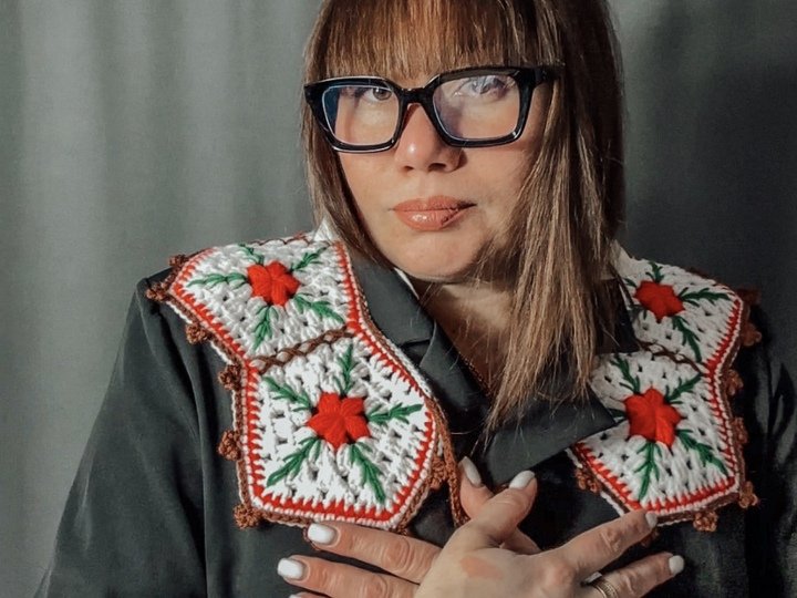 Crochet pattern folk collar granny pentagon PDF digital and video