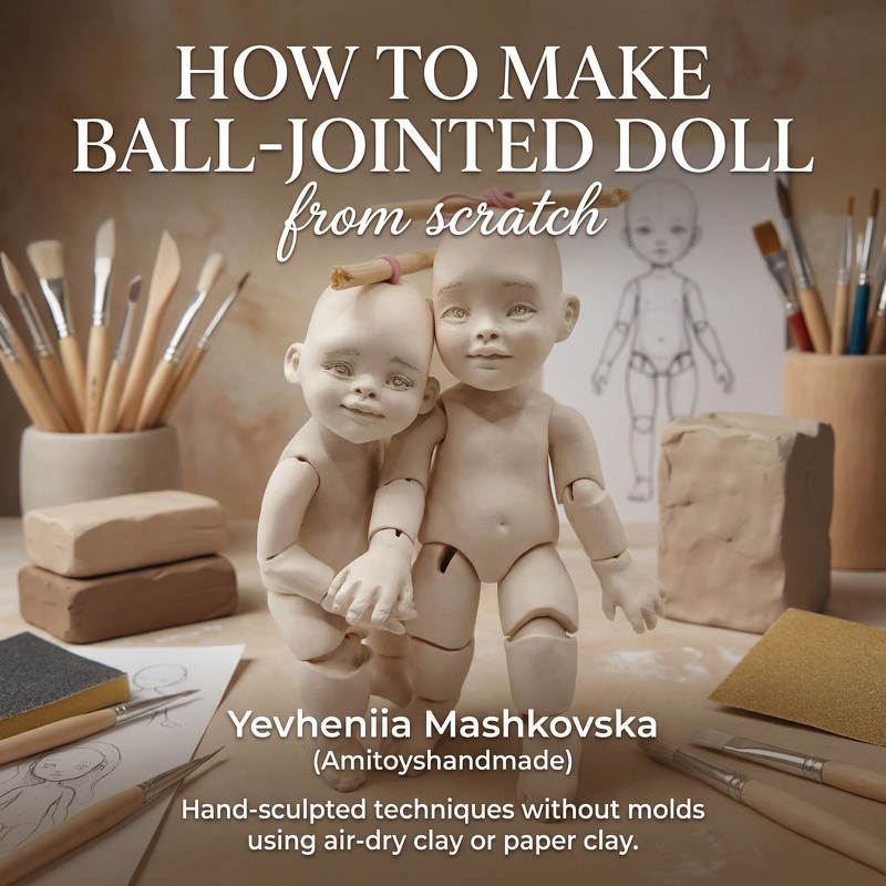 Ball-Jointed Doll Tutorial | Air Dry Clay BJD Sculpting Guide (PDF + Video) - Image 4