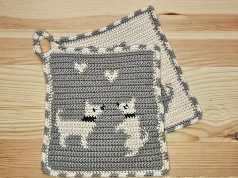 Häkelanleitung Topflappen "Zwei Hunde"