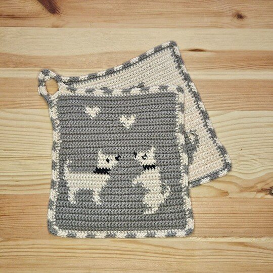 Häkelanleitung Topflappen "Zwei Hunde"