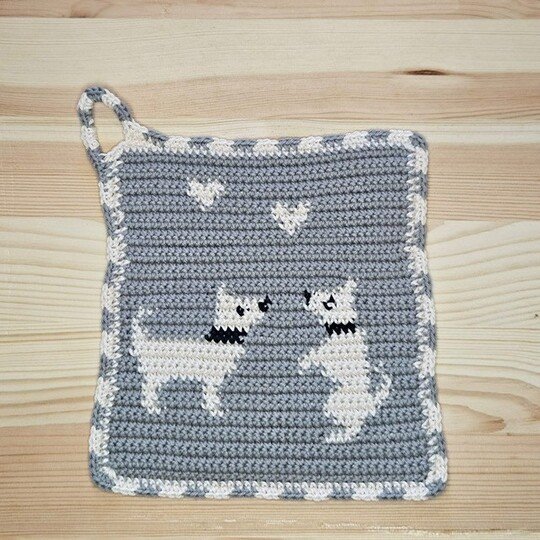 Häkelanleitung Topflappen "Zwei Hunde"