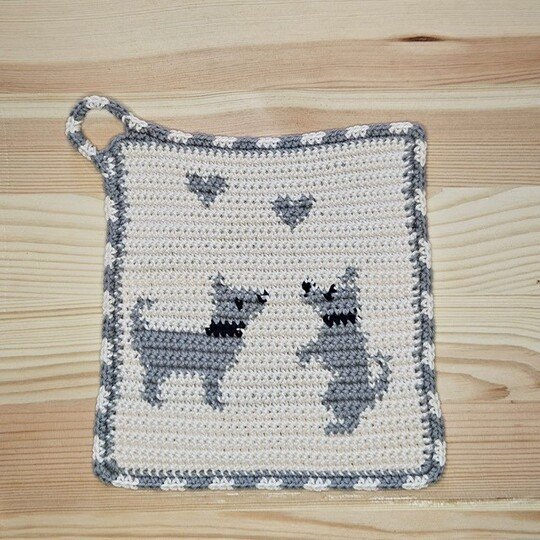 Häkelanleitung Topflappen "Zwei Hunde"