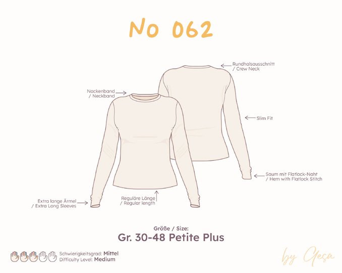 Long Sleeve Slim Fit Sewing Pattern with Extra Long Sleeves - Petite-Plus