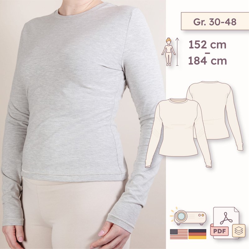 Long Sleeve Slim Fit Sewing Pattern with Extra Long Sleeves - Women