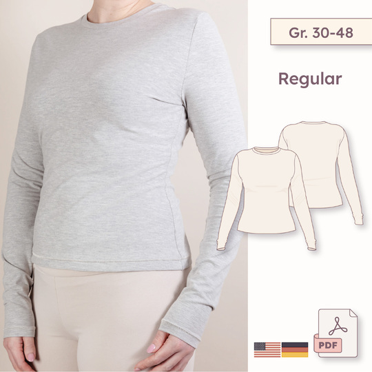 Long Sleeve Slim Fit Sewing Pattern with Extra Long Sleeves - Regular