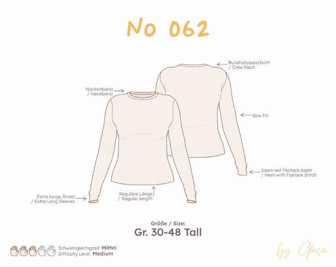 Long Sleeve Slim Fit Sewing Pattern with Extra Long Sleeves - Tall