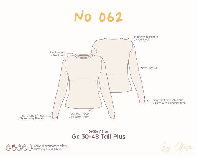 Long Sleeve Slim Fit Sewing Pattern with Extra Long Sleeves - Tall-Plus