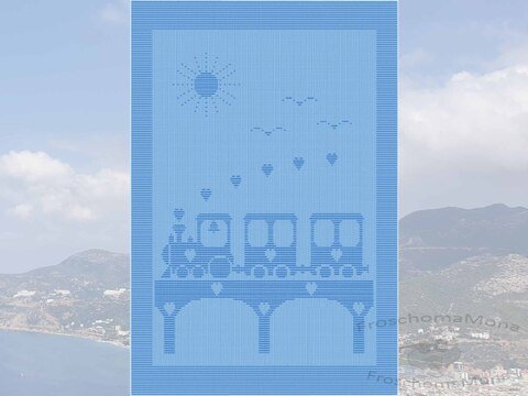 Babydecke „Brückenabenteuer“ kleine Lokomotive und Waggons Kinderdecke