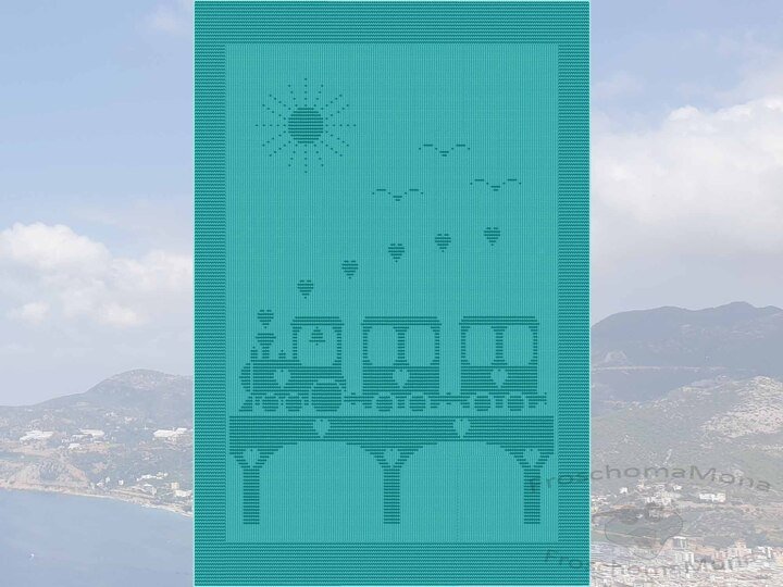 Babydecke „Brückenabenteuer“ kleine Lokomotive und Waggons Kinderdecke