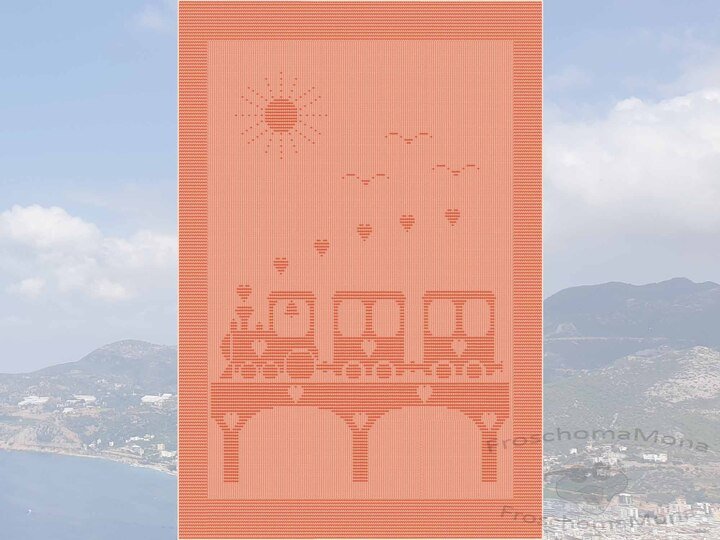 Babydecke „Brückenabenteuer“ kleine Lokomotive und Waggons Kinderdecke