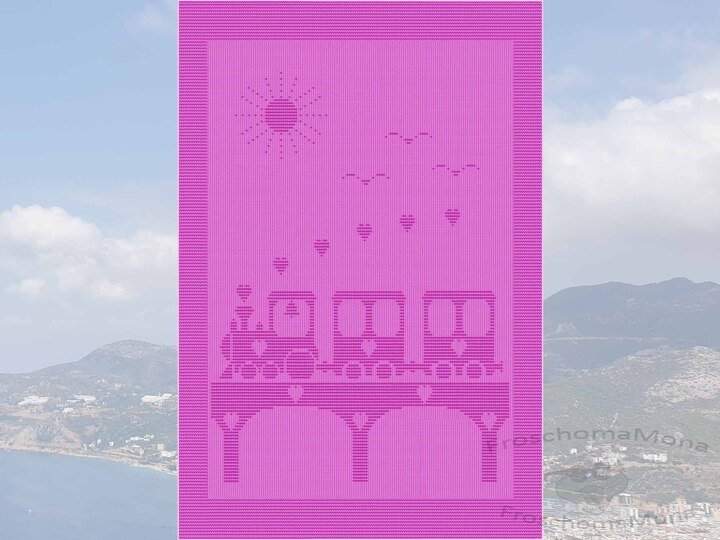 Babydecke „Brückenabenteuer“ kleine Lokomotive und Waggons Kinderdecke