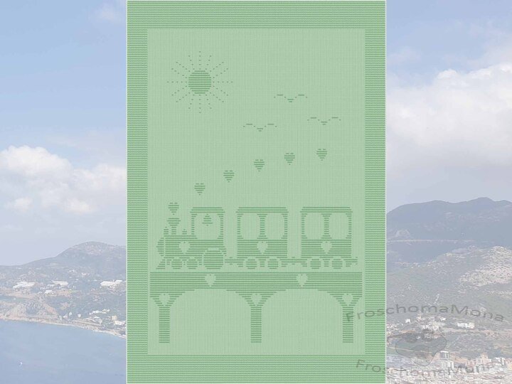 Babydecke „Brückenabenteuer“ kleine Lokomotive und Waggons Kinderdecke