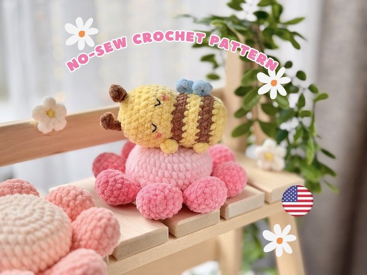 No sew crochet pattern Amigurumi bee on flower