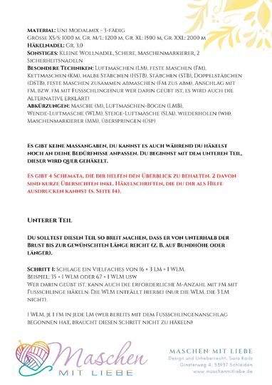 Häkelanleitung Sommershirt "Sonja" für Fortgeschrittene in Gr. XS-XL