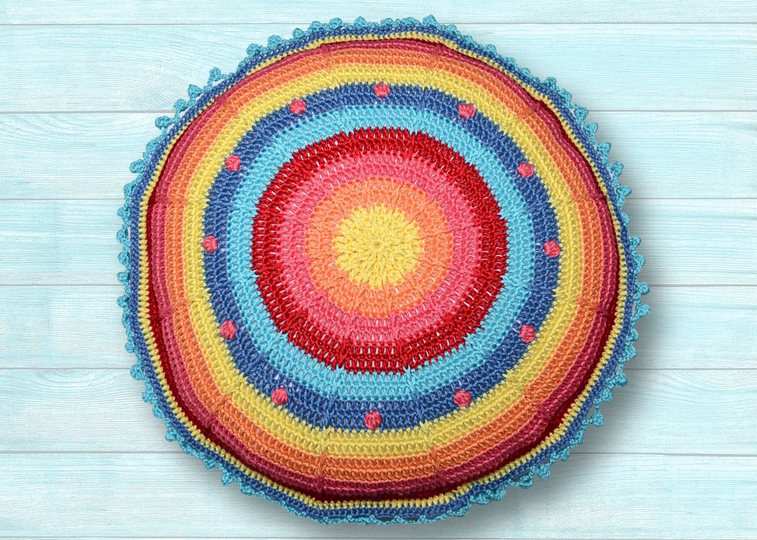Round pillow Sansara with bobble border Crochet Pattern, complete crochet