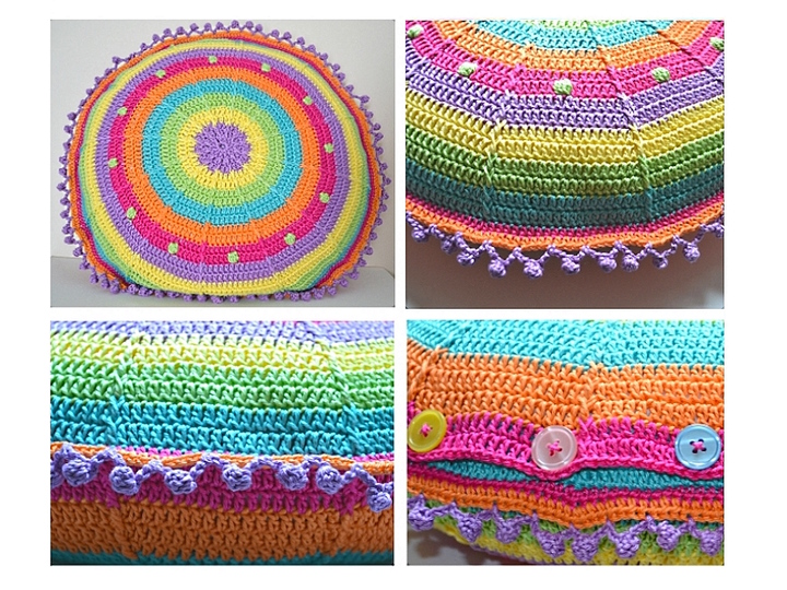 Round pillow Sansara with bobble border Crochet Pattern, complete crochet