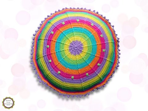 Round pillow Sansara with bobble border Crochet Pattern, complete crochet