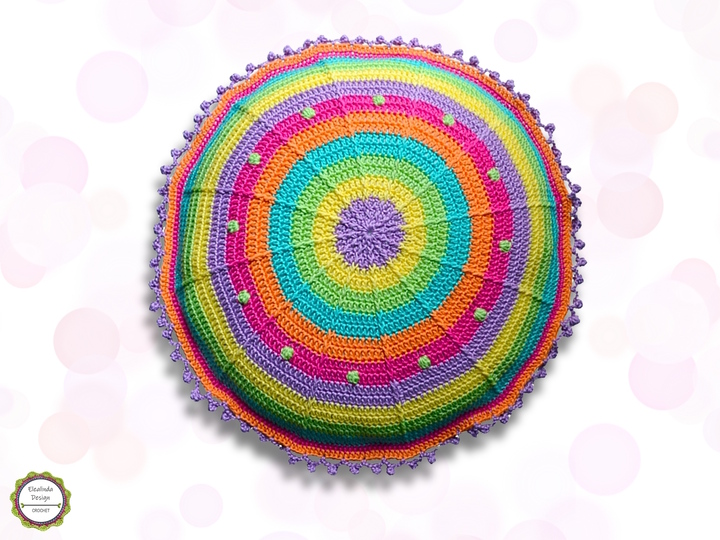Round pillow Sansara with bobble border Crochet Pattern, complete crochet