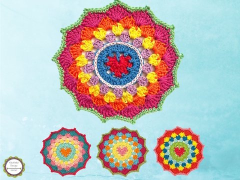 Crochet Pattern Heart Mandala, Boho Living Decor, Coaster with heart motif