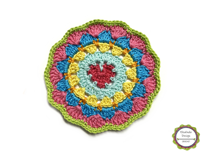 Crochet Pattern Heart Mandala, Boho Living Decor, Coaster with heart motif
