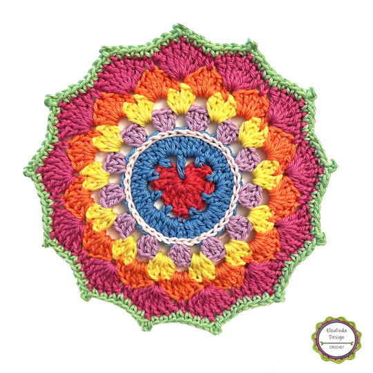 Crochet Pattern Heart Mandala, Boho Living Decor, Coaster with heart motif