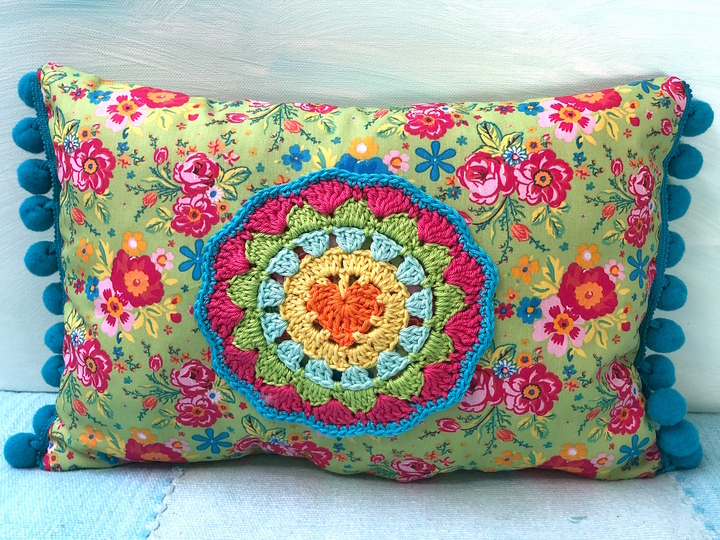 Crochet Pattern Heart Mandala, Boho Living Decor, Coaster with heart motif