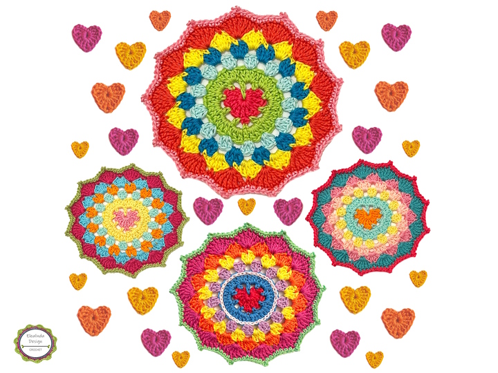 Crochet Pattern Heart Mandala, Boho Living Decor, Coaster with heart motif