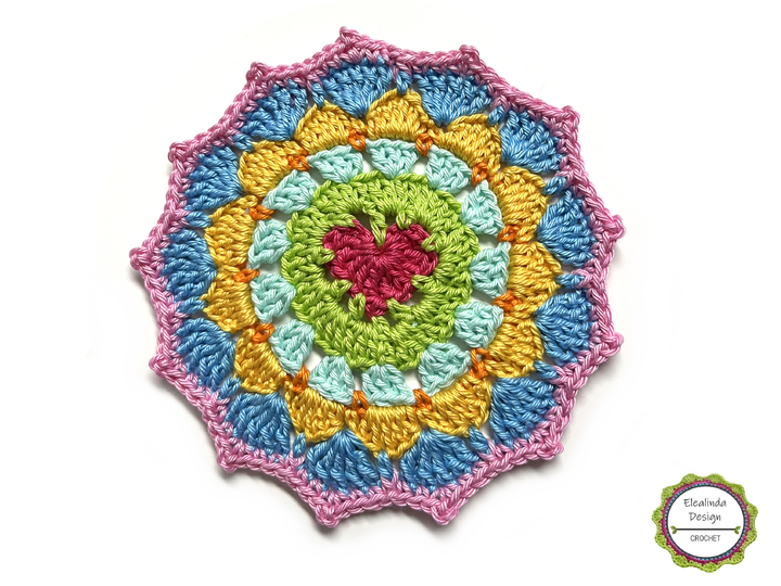 Häkelanleitung Mandala mit Herz, Häkelmandala Untersetzer Applikation