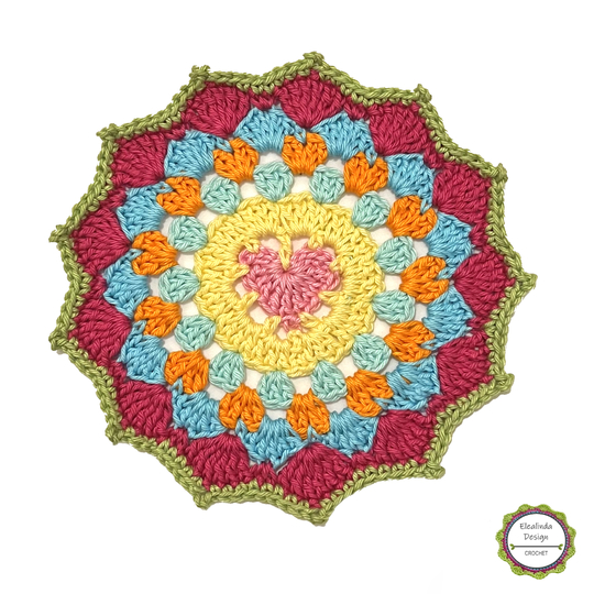 Häkelanleitung Mandala mit Herz, Häkelmandala Untersetzer Applikation