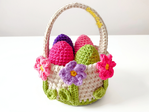 "Frühlingsblumen" Osterkorb und Eier - Häkelanleitung für den Frühling