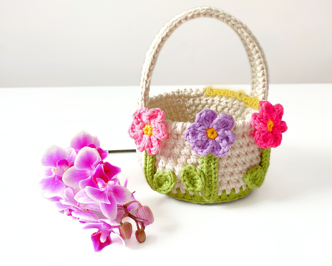 "Frühlingsblumen" Osterkorb un Eier - Häkelanleitung für den Frühling