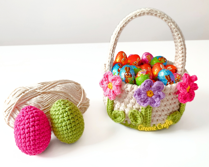 "Frühlingsblumen" Osterkorb und Eier - Häkelanleitung für den Frühling