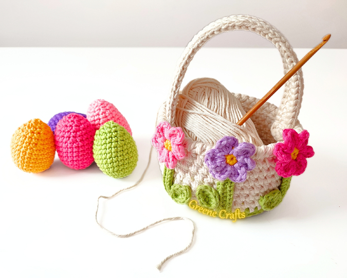 "Spring Flowers" Basket and Easter Eggs - Easter Crochet Pattern