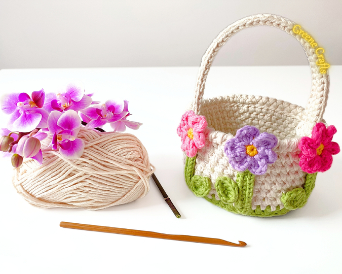 "Spring Flowers" Basket and Easter Eggs - Easter Crochet Pattern