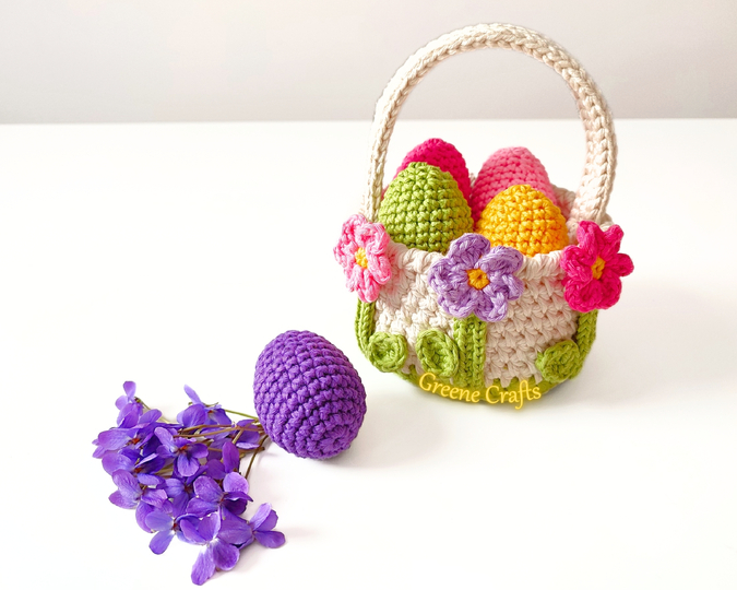"Spring Flowers" Basket and Easter Eggs - Easter Crochet Pattern